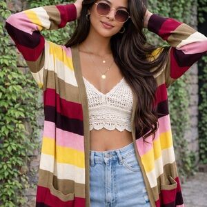 BLOOMCHIC Striped Open Longline Cardigan, 28W